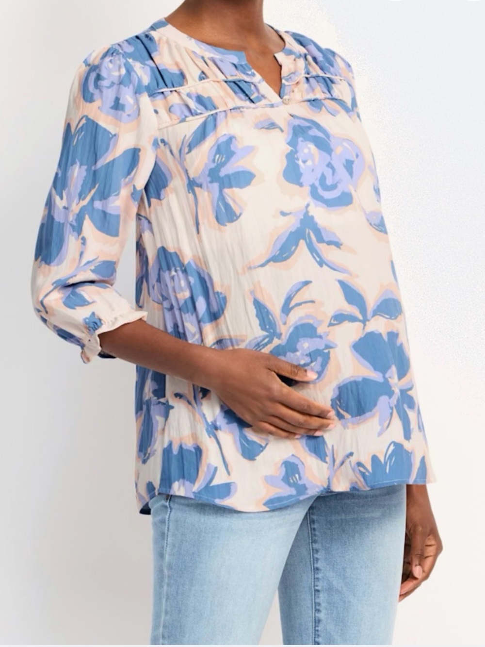 Tatum Maternity Blouse - Blue & Cream